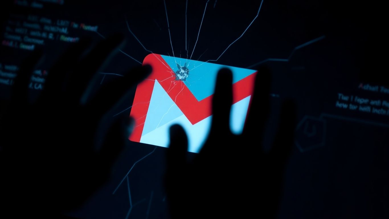 Logo Gmail piraté avec une main sombre