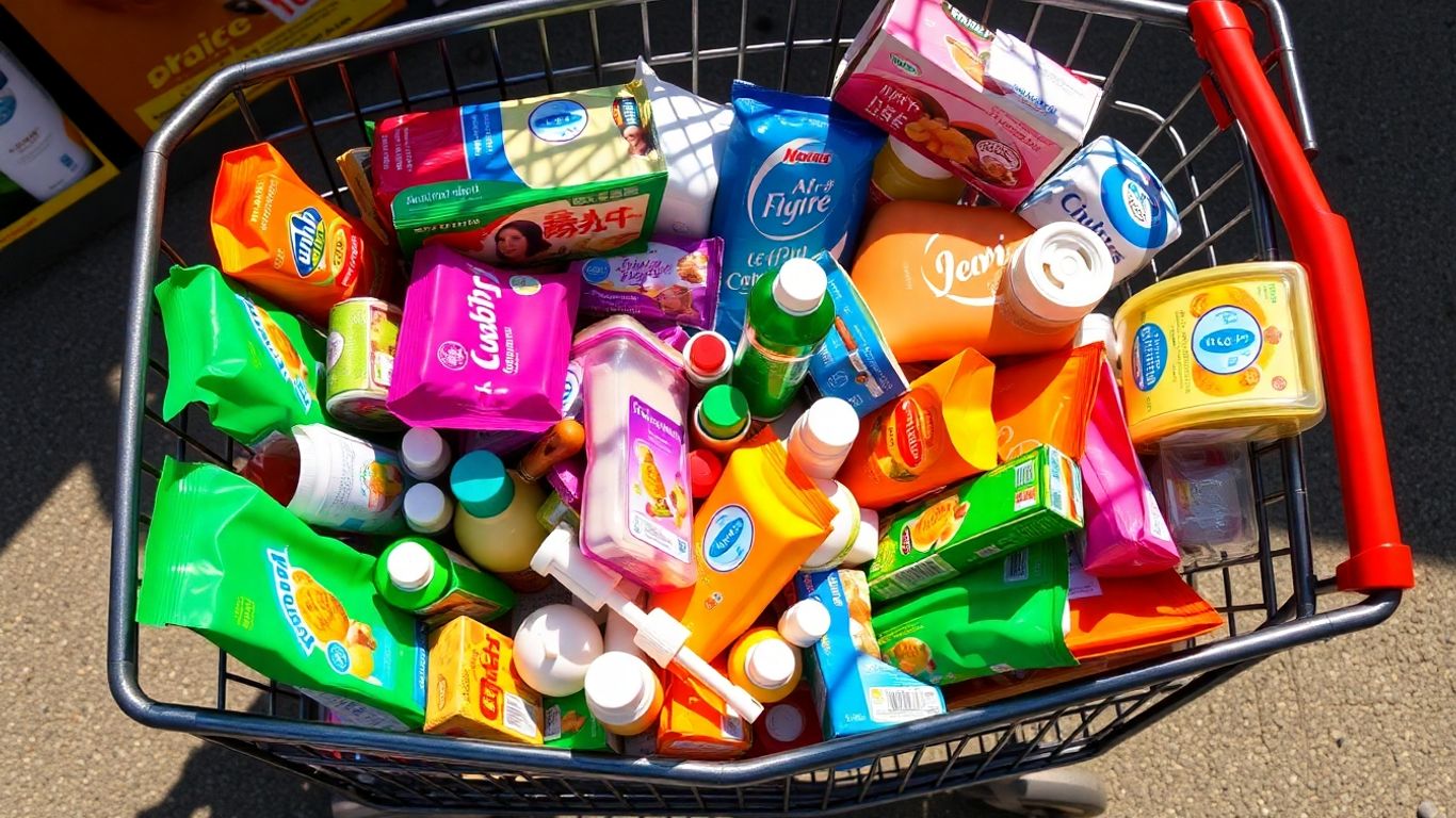 Pinduoduo shopping cart filled with various products.