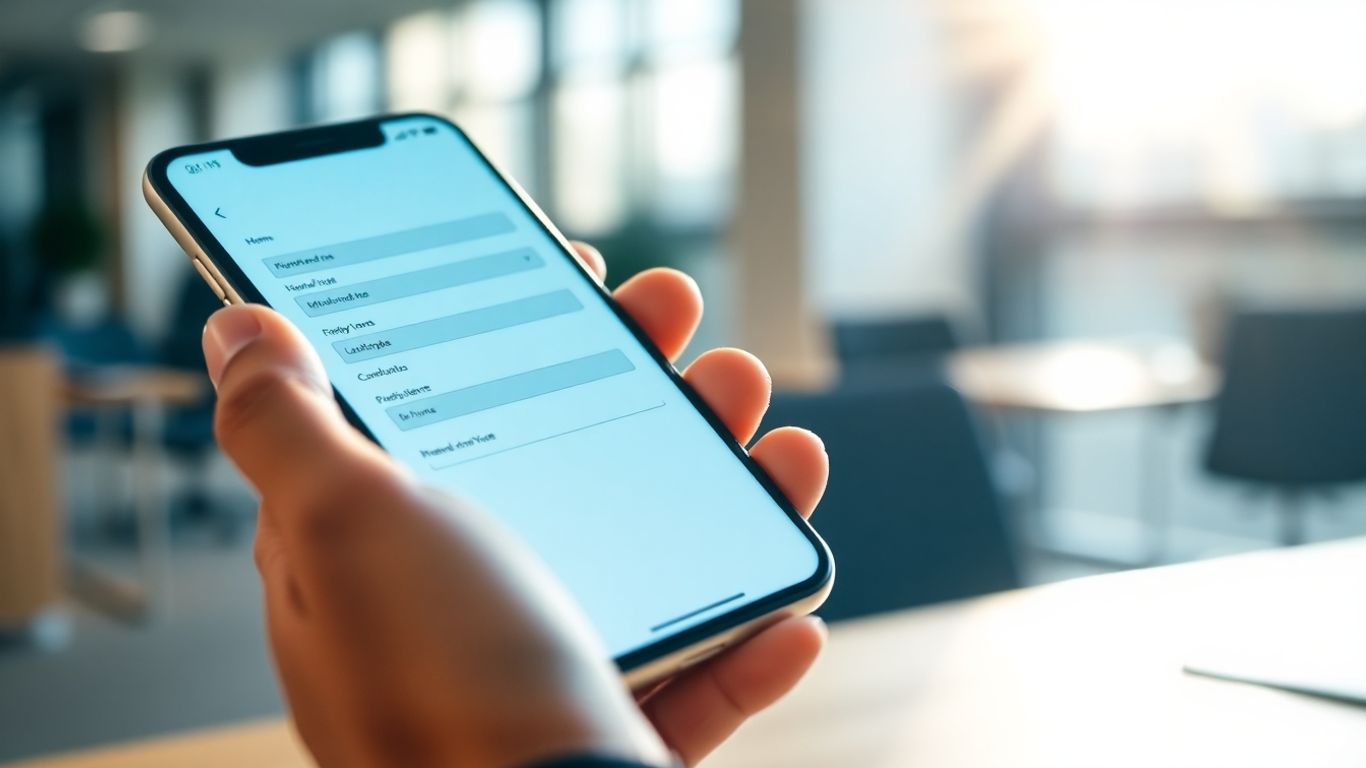 Pessoa preenchendo declaração no celular.
