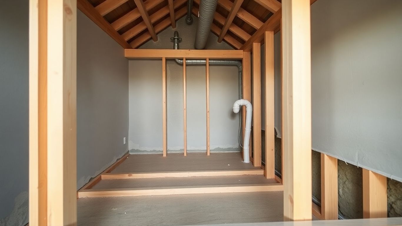 Estructura interna de una casa con instalaciones visibles.