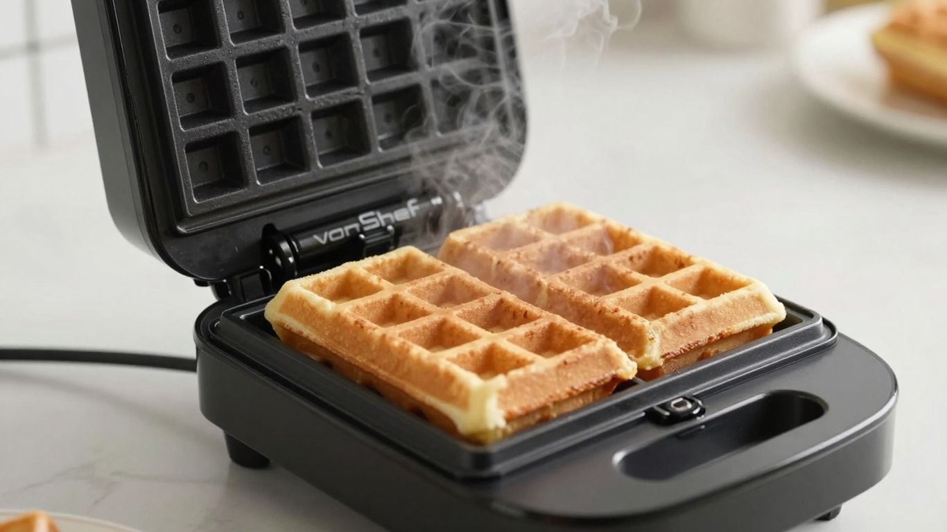 VonShef Dual Belgian Waffle Maker cooking perfect waffles.