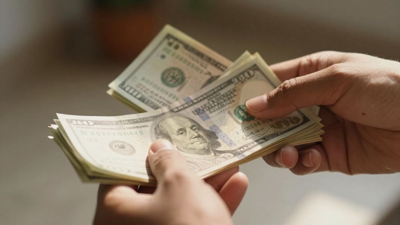 Hands holding money, wage and hour laws concept.