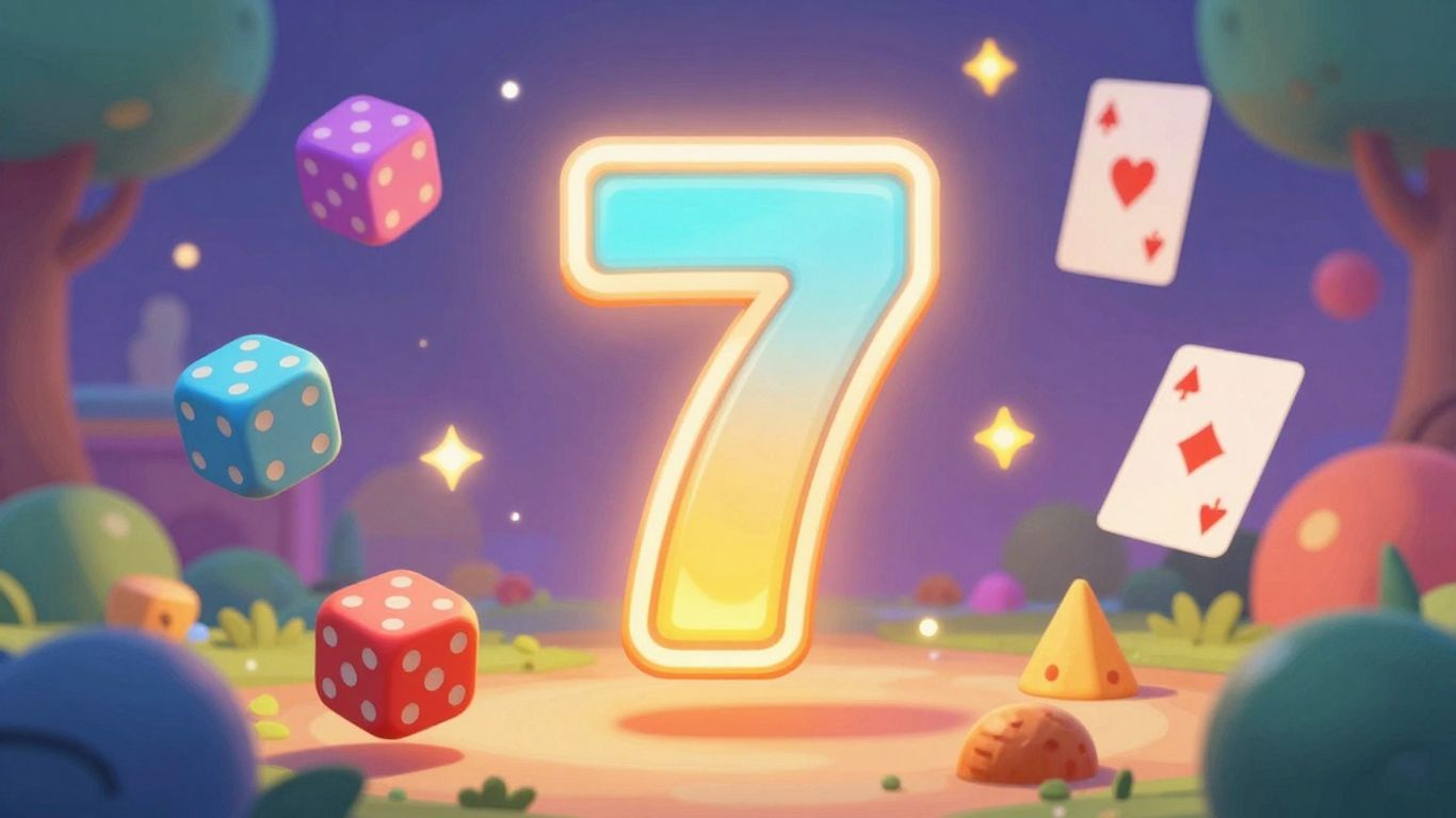 Colorful game elements and glowing numbers in a playful digital environment.