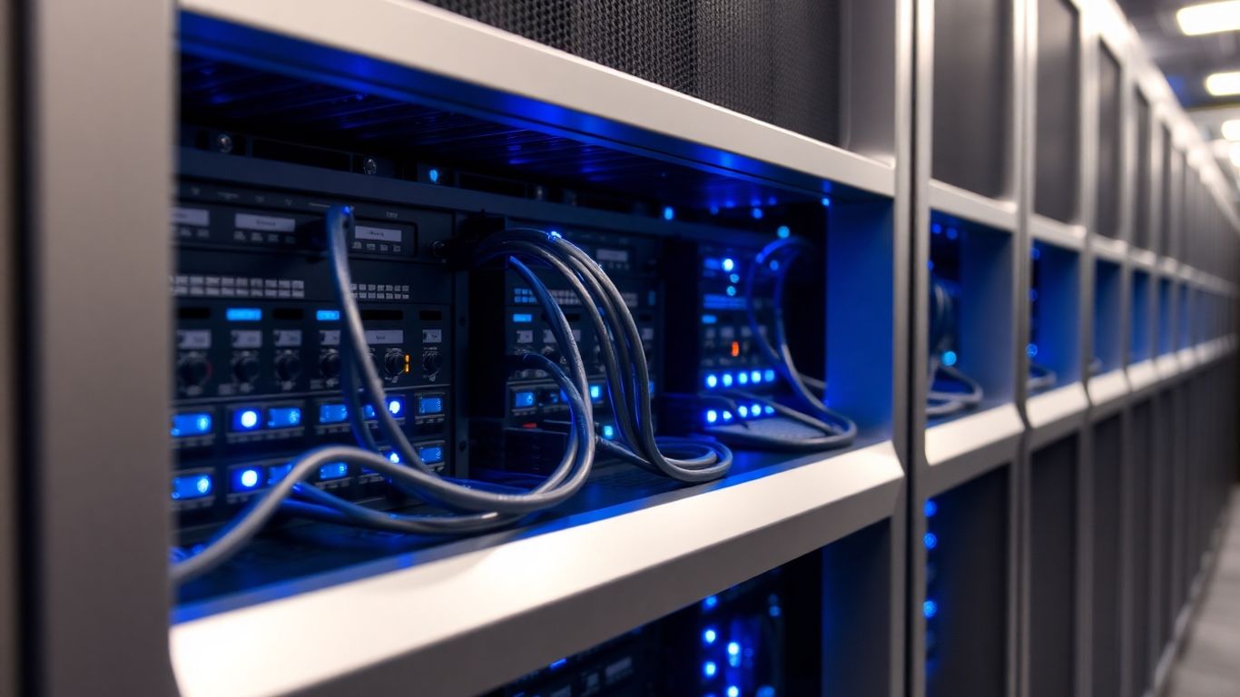 Bhip GDP System server rack with glowing blue lights.