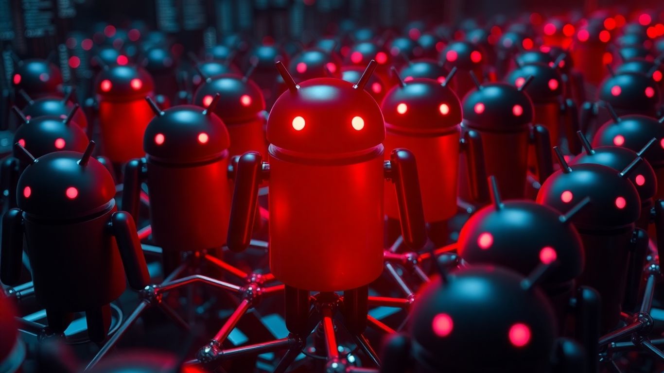 Android robots in a fraudulent digital network.