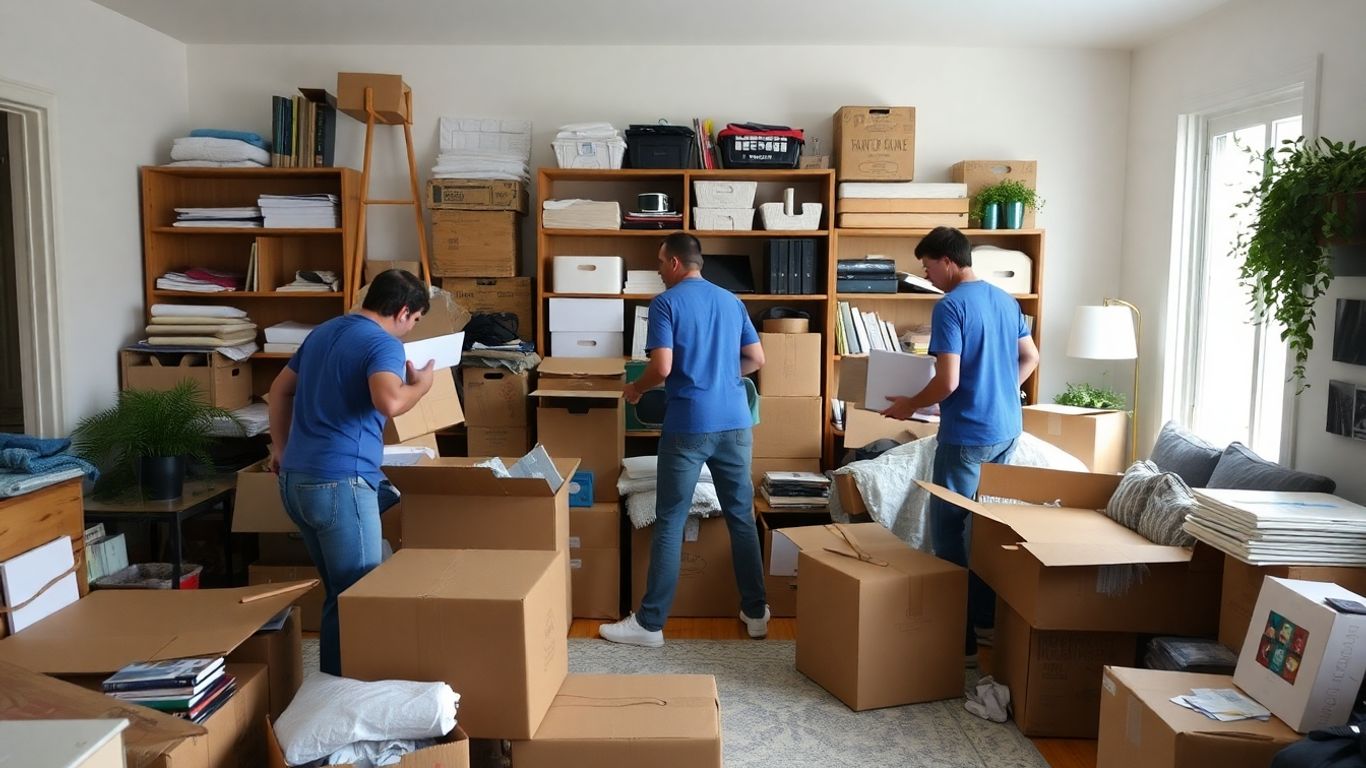 Équipe triant et retirant des objets d'une maison.