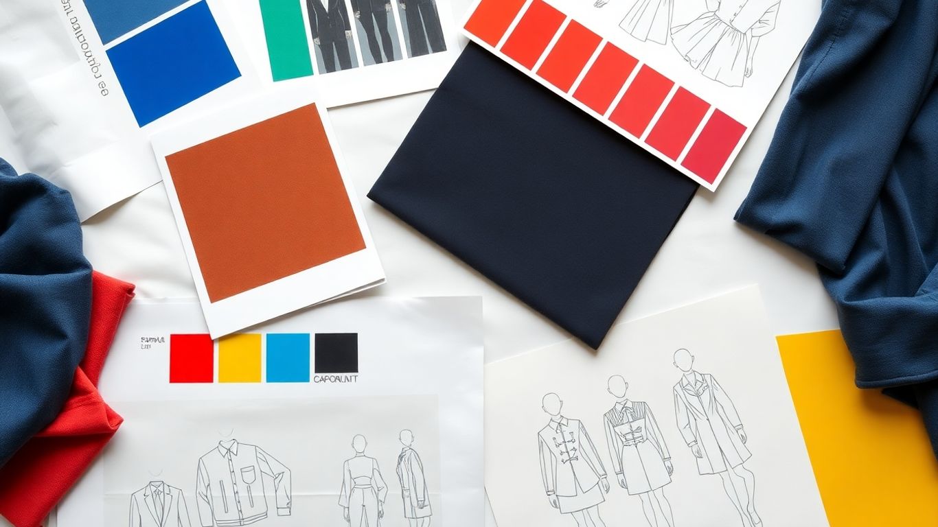 Apparel tech pack design elements laid out.