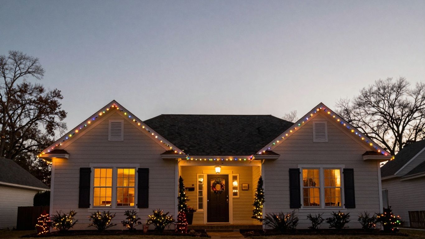 O'Fallon home with permanent Christmas lights glowing.