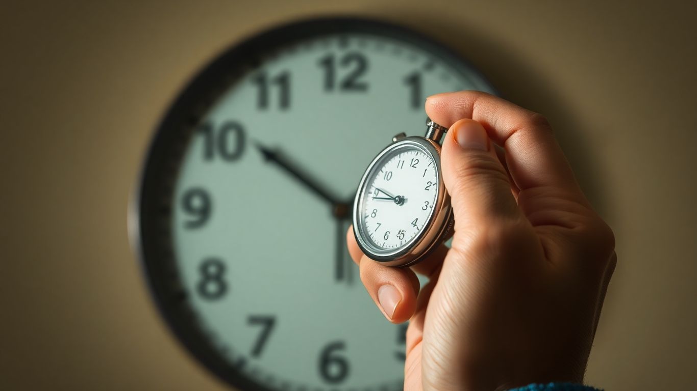 Person managing time with a stopwatch and book.