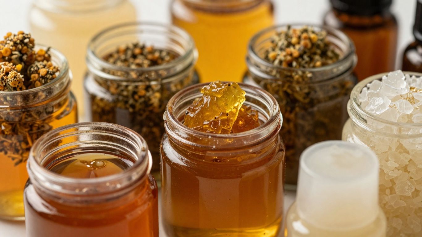 Cannabis concentrates in various forms and colors.