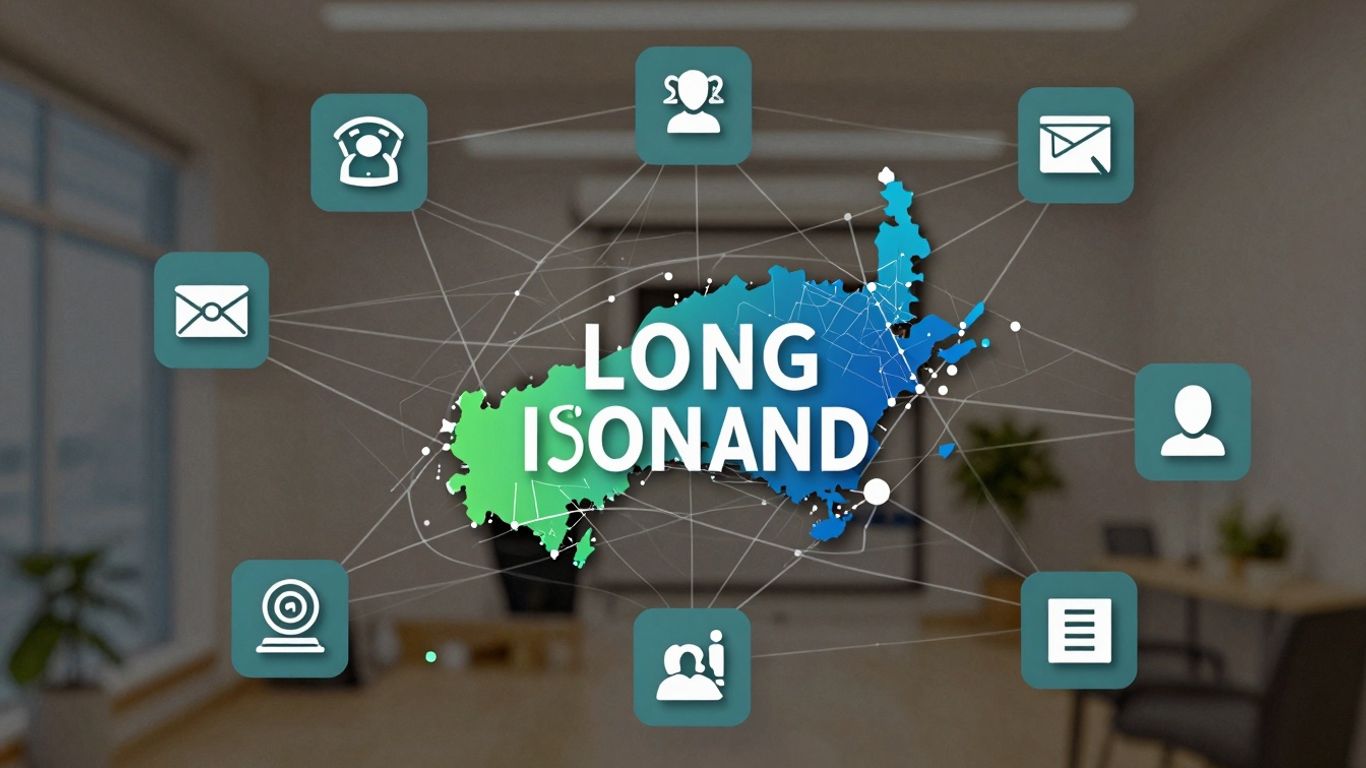 IT services infographic with Long Island silhouette.