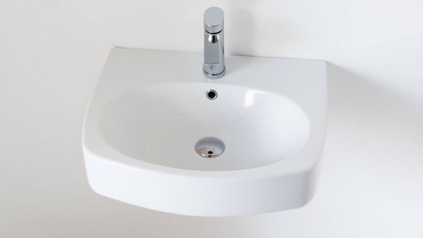 Modern cloakroom wash basin with chrome faucet.
