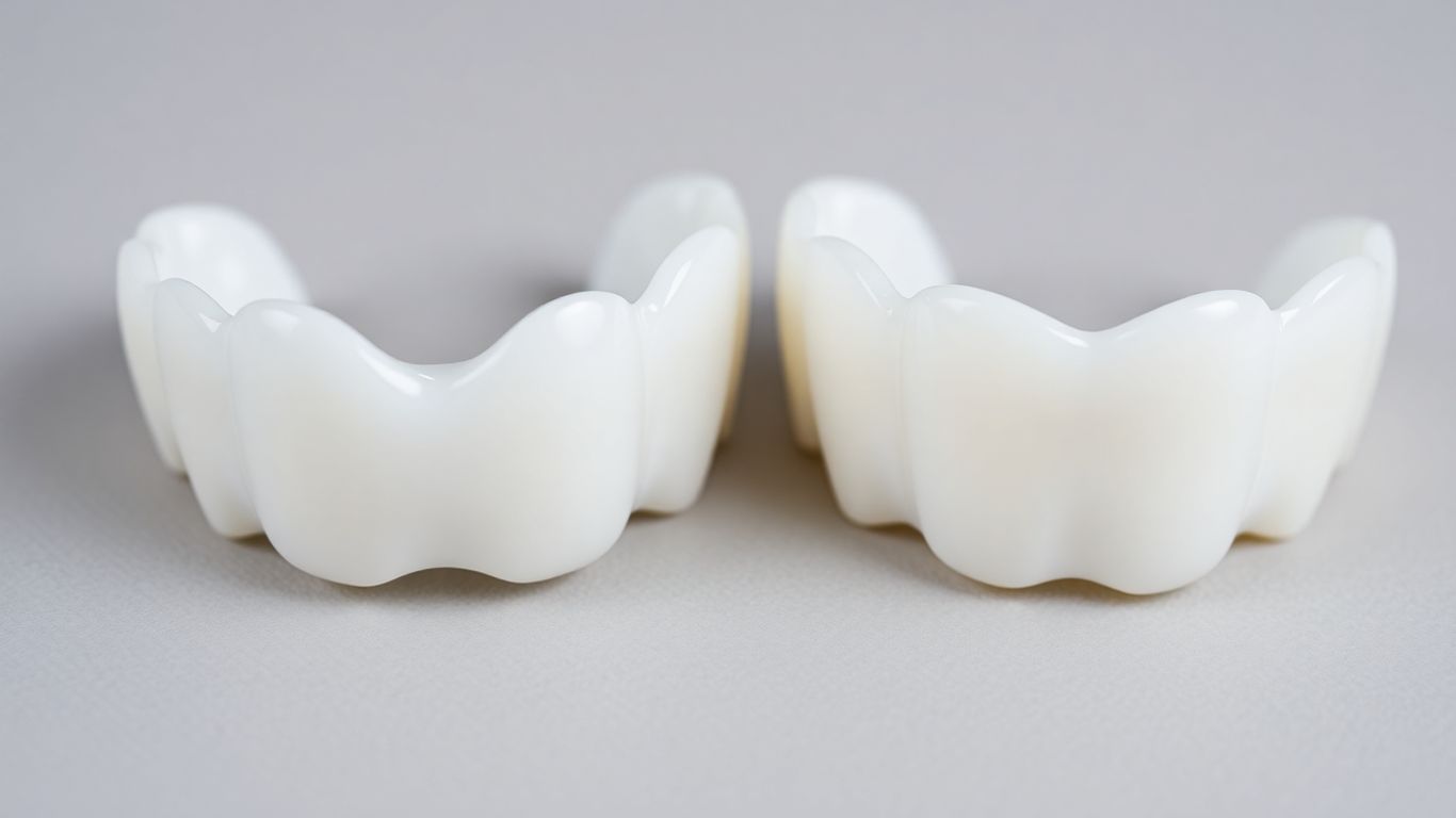 Couronnes dentaires en zircone et céramique côte à côte.