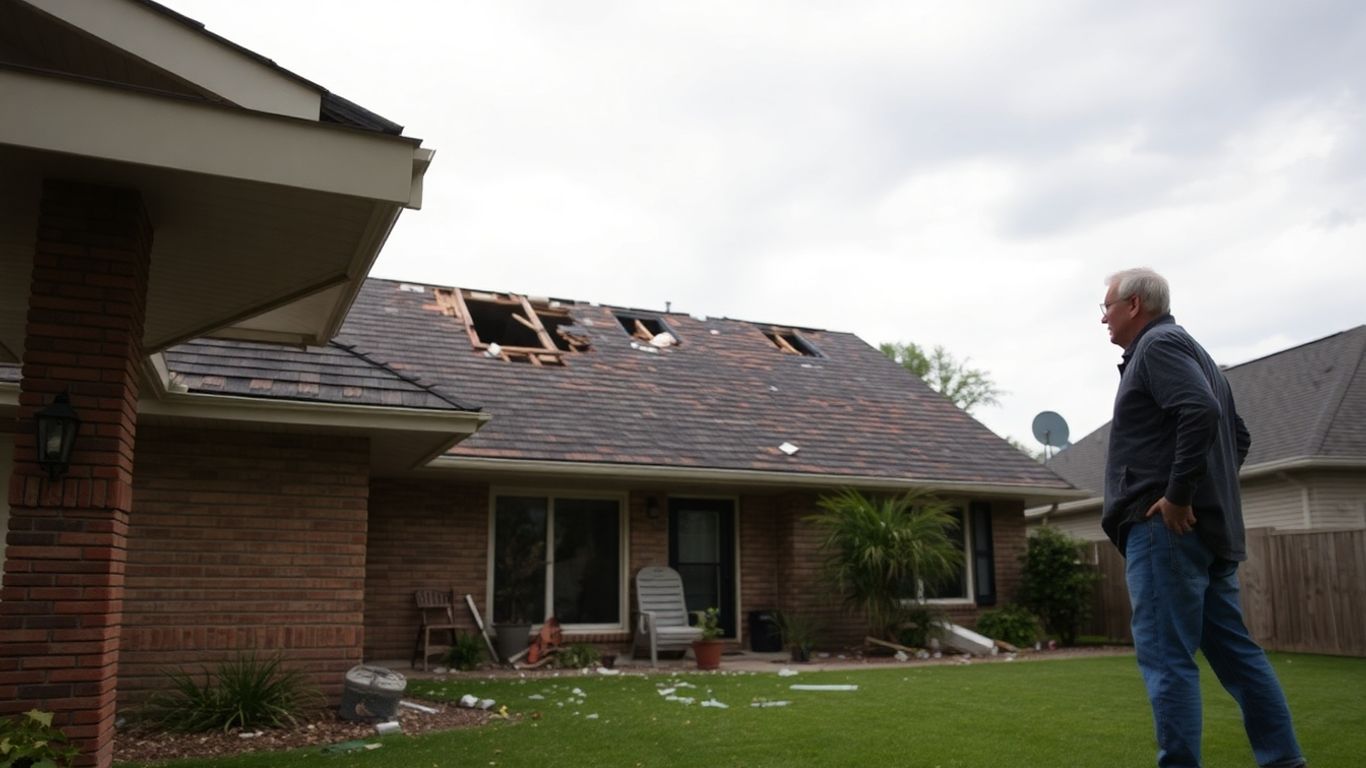 Damaged roof after a severe storm.
