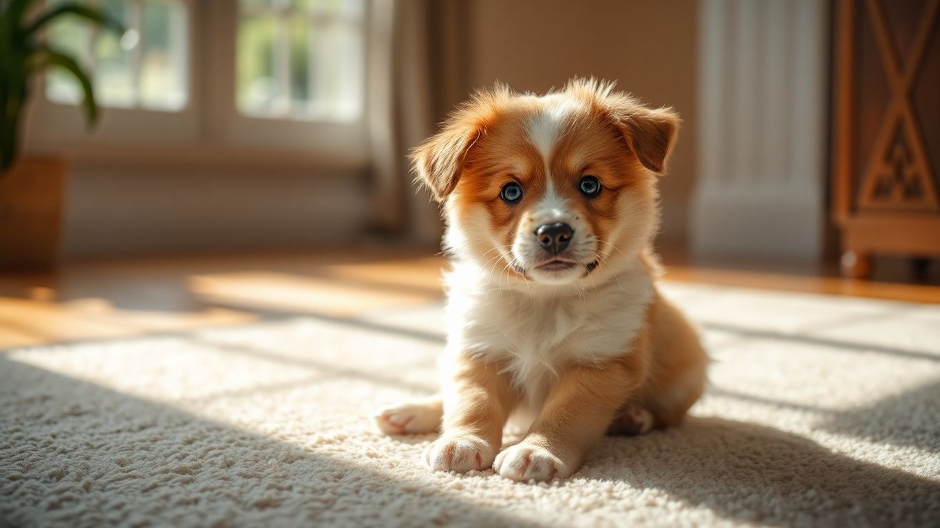 Happy puppy learning to socialise with owner.