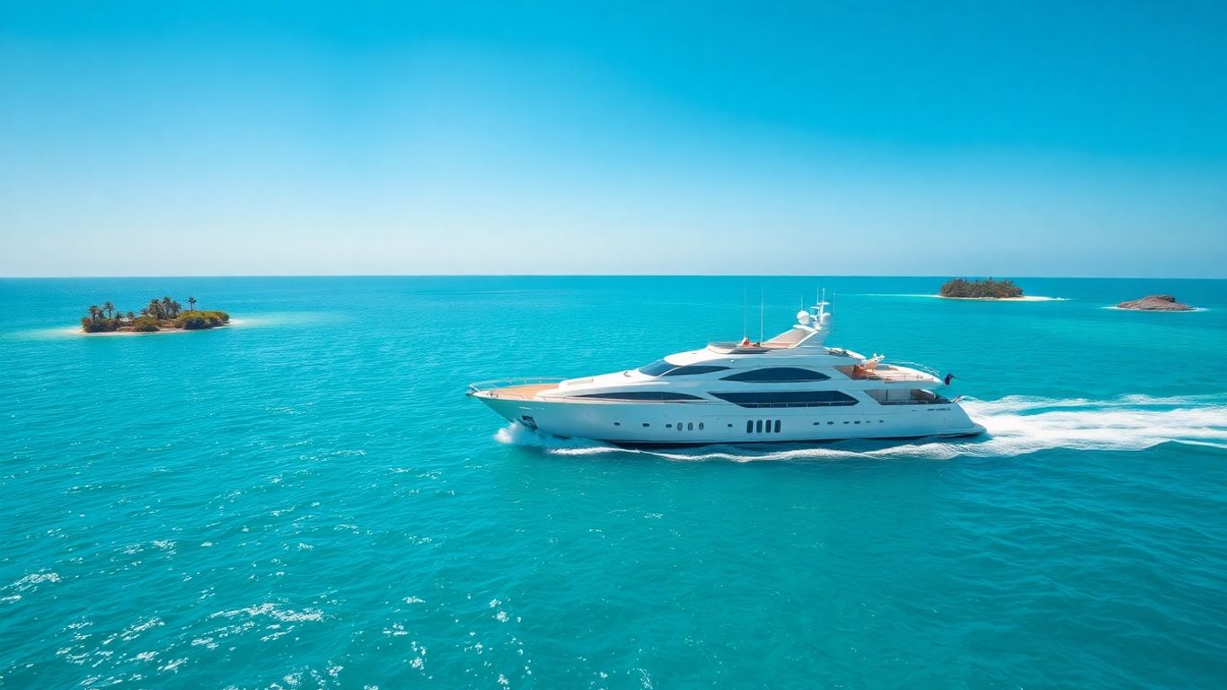 Luxury yacht sailing on a clear blue ocean.