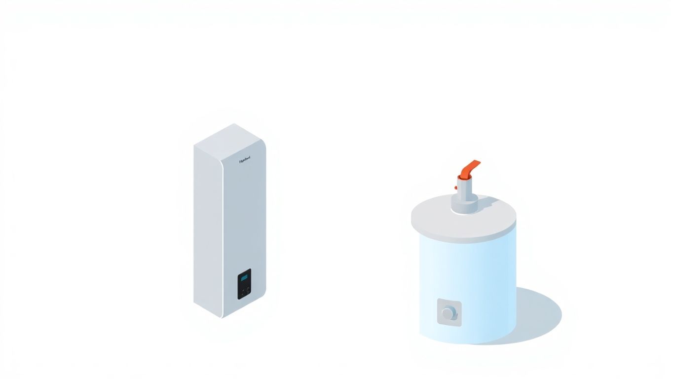 Tankless vs tank water heater comparison illustration.