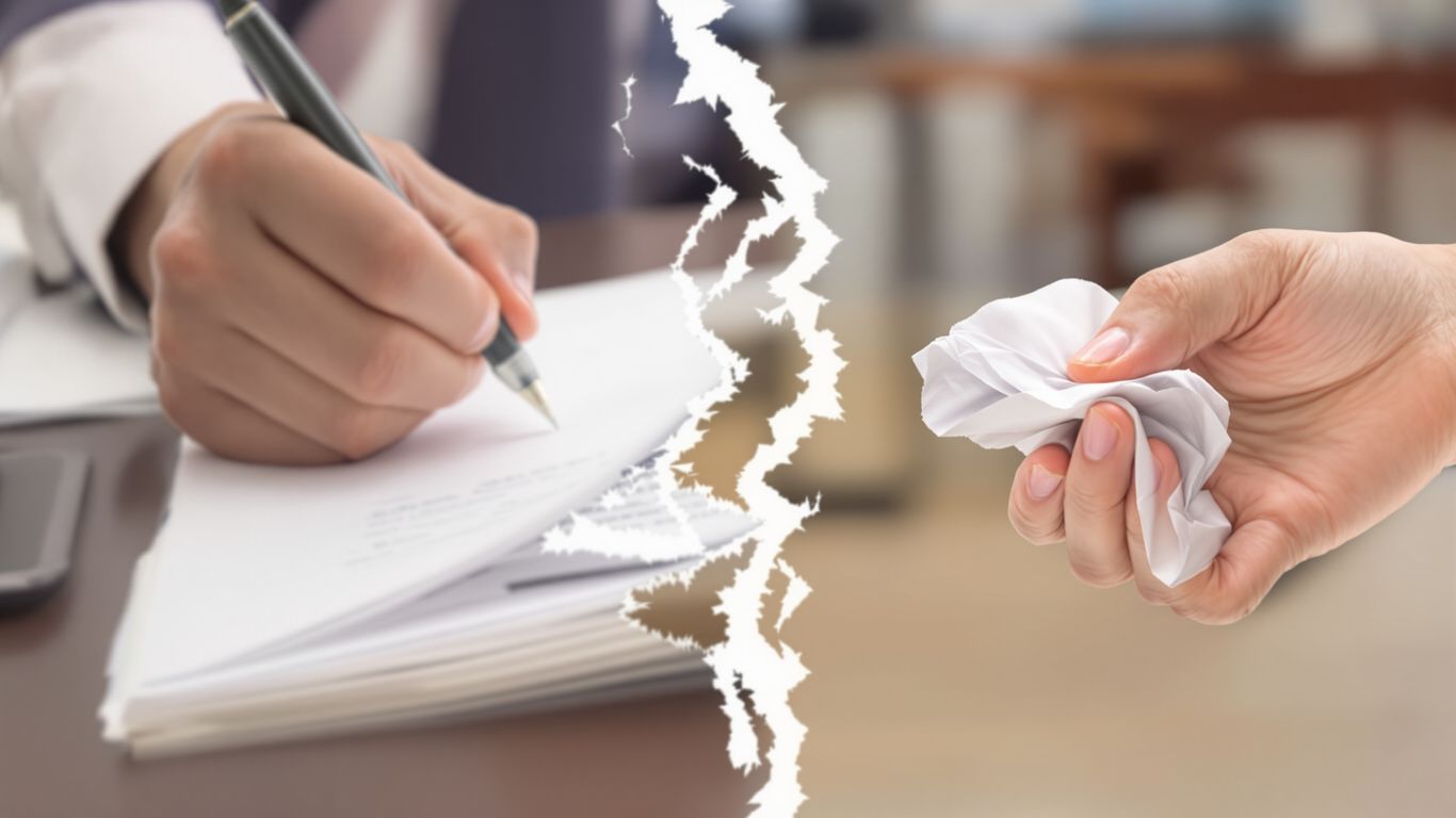 Hand tearing up a power of attorney document.