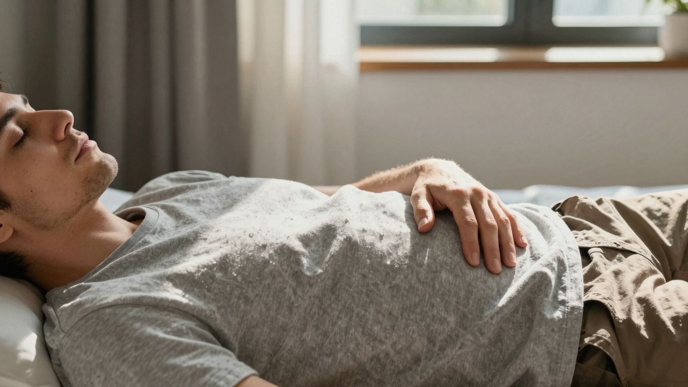 Person resting peacefully, sunlight, calm atmosphere.