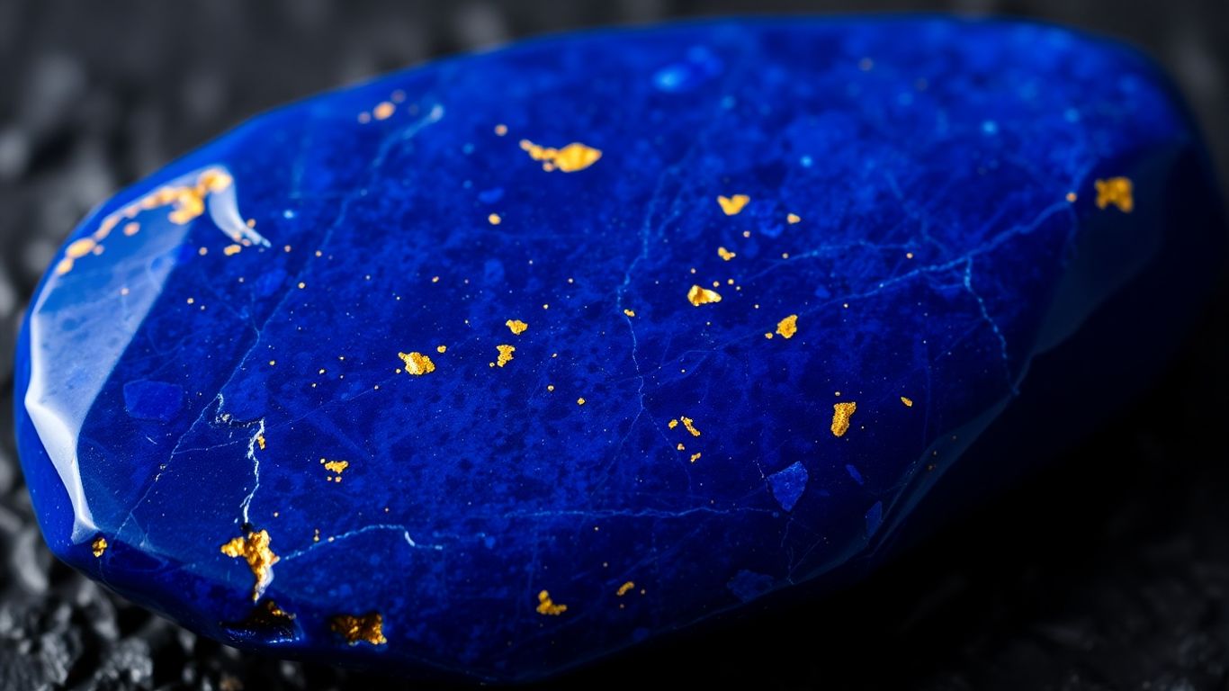 Polished lapis lazuli stone with golden flecks.