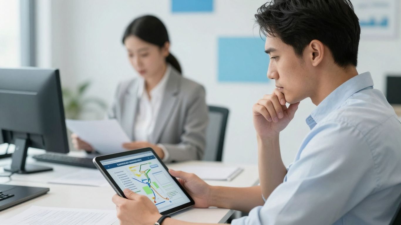 Professionelle Menschen im Büro, die sich mit Logistik beschäftigen.