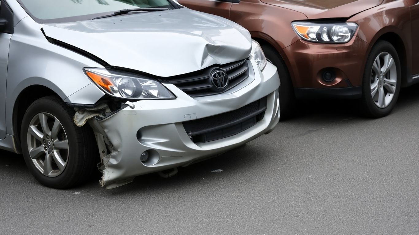 Damaged rental car after an accident in Peachtree.
