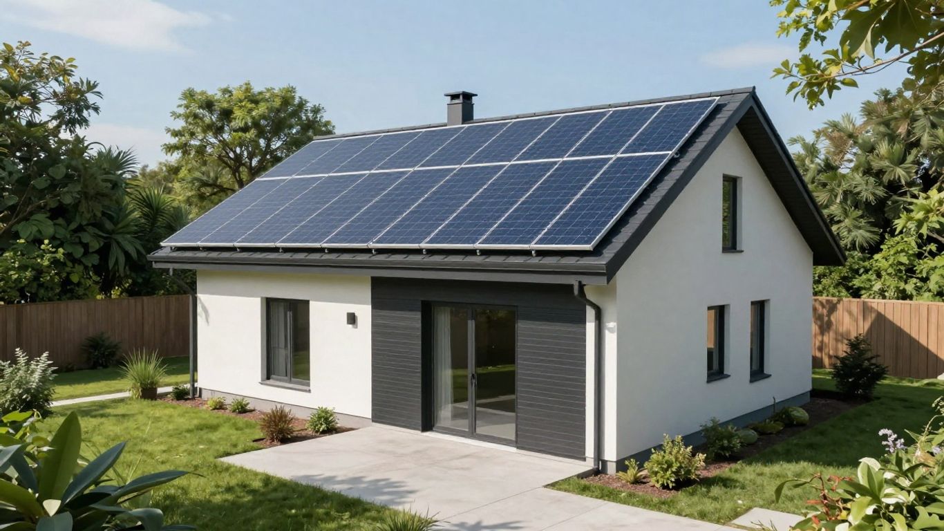 Maison moderne et écologique avec panneaux solaires.