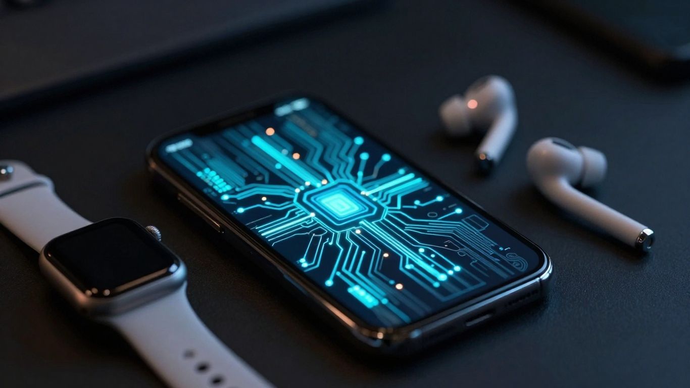 Smartphone et objets connectés avec des circuits lumineux.