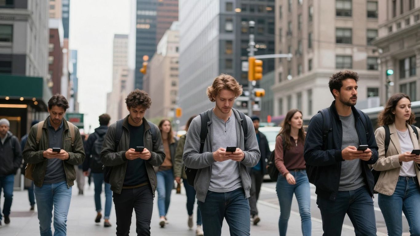 New York City street scene with diverse pedestrians and skyscrapers.