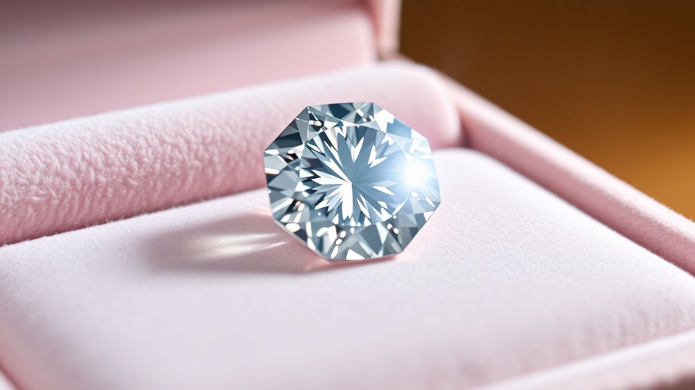 Sparkling moissanite gemstone on a velvet box.