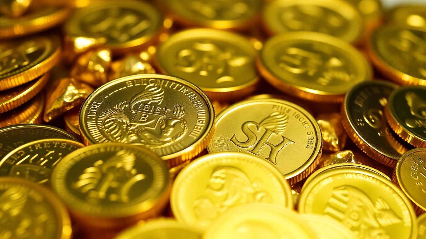 闪亮的金条和金币。