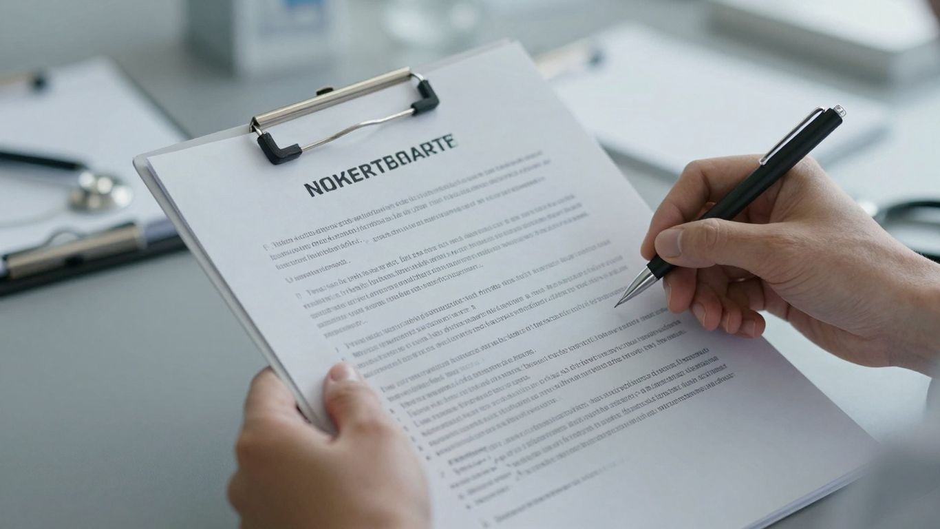 Mâini ținând un document medical, simbolizând contractul cadru.