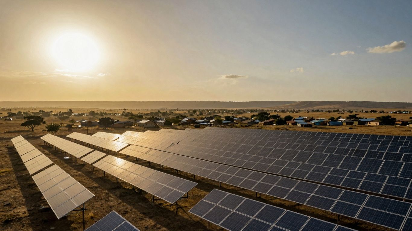 Panneaux solaires sur un paysage africain ensoleillé.