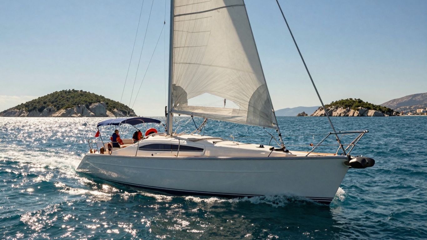 Bareboat yacht sailing in Croatia's turquoise waters.