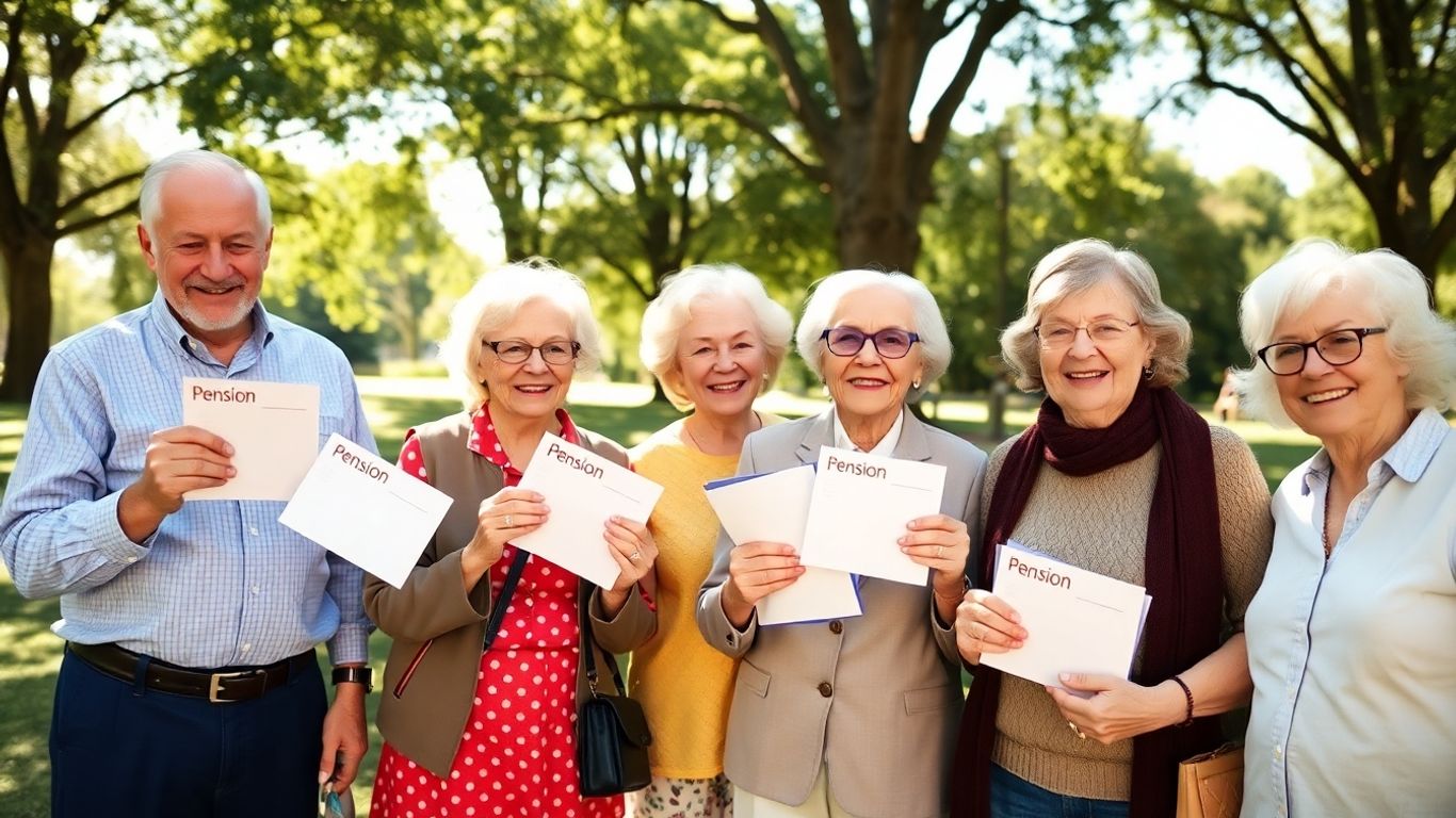 Personnes âgées heureuses recevant des enveloppes de retraite
