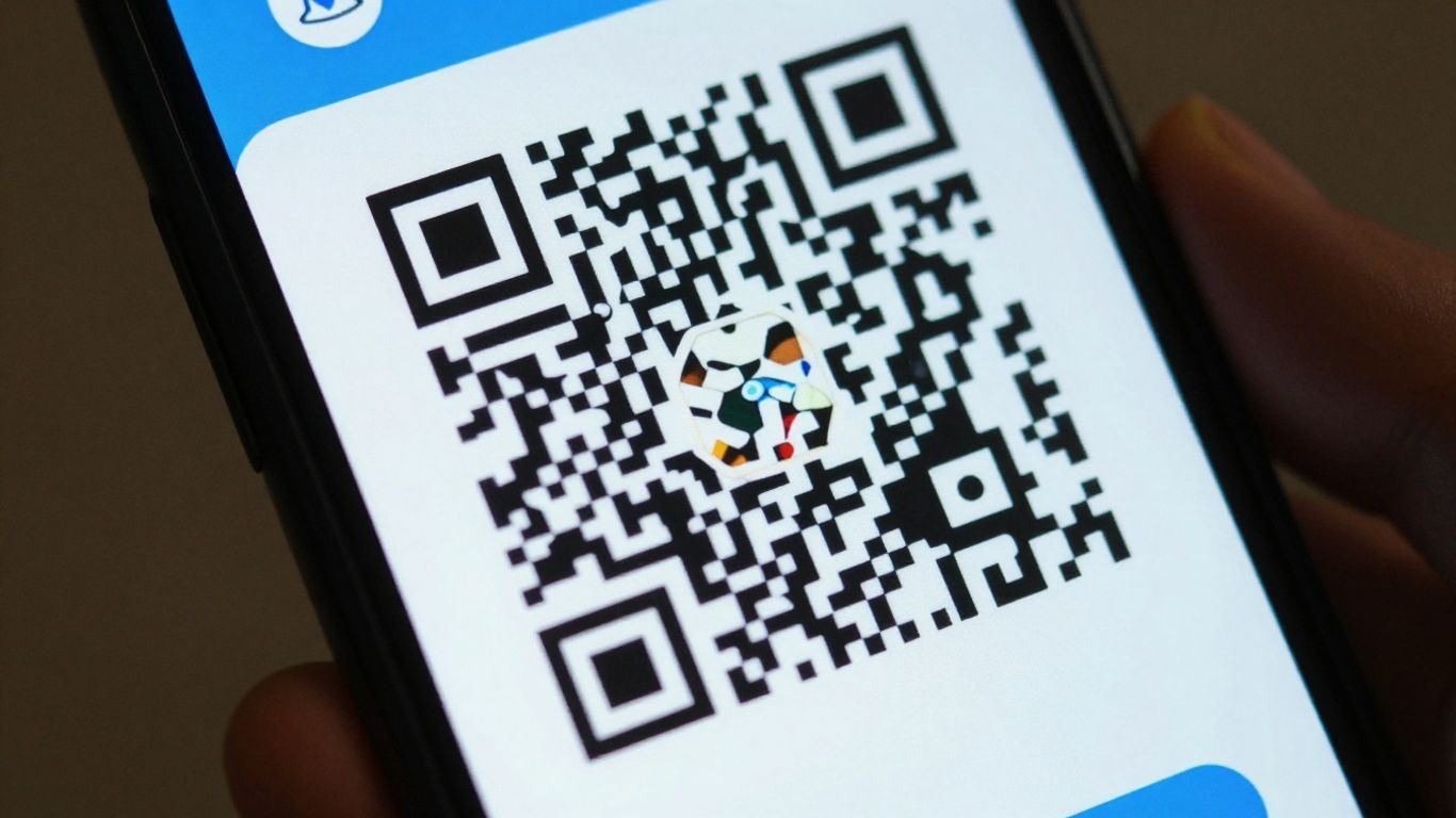 Smartphone displaying a QR code.