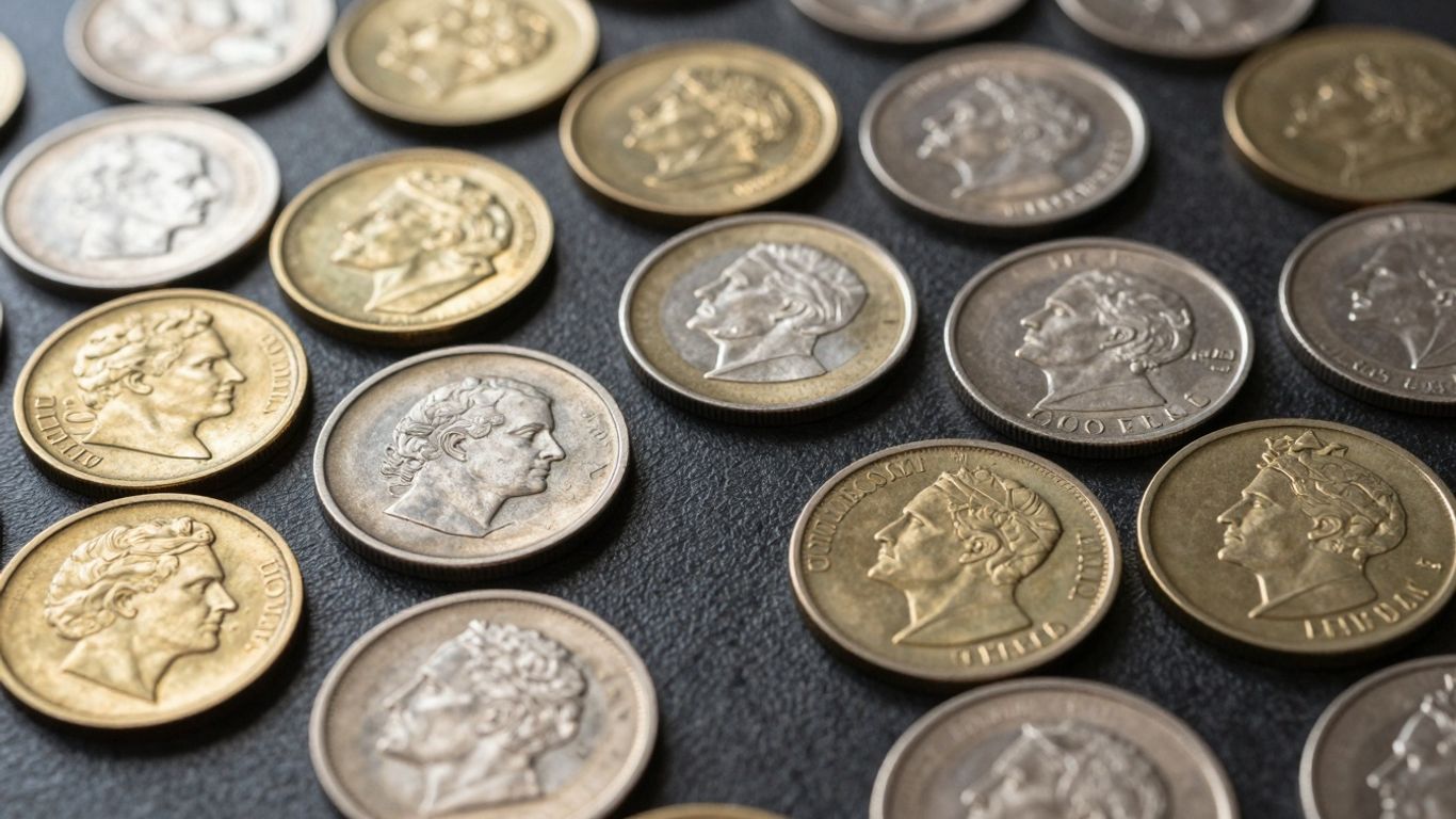 Collection of valuable gold and silver coins.