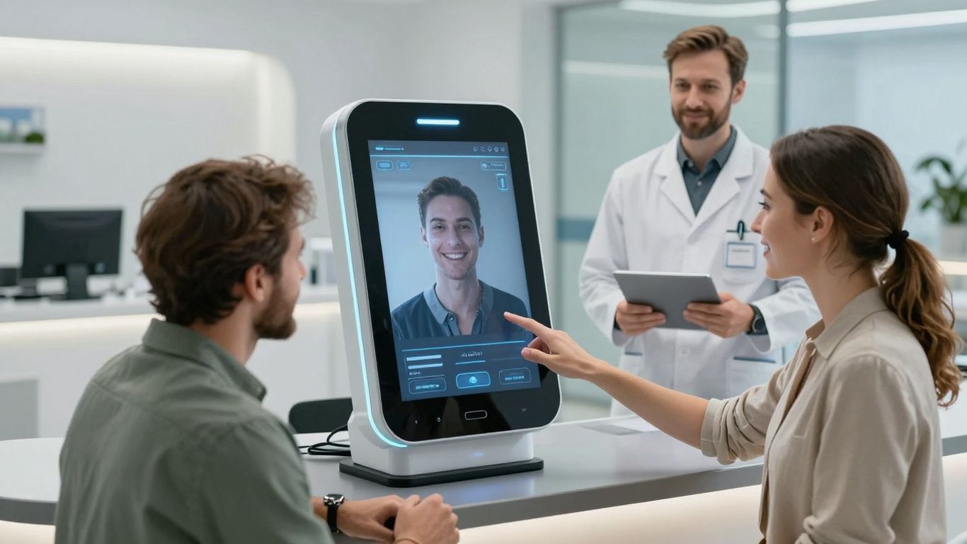 AI receptionist interface in a modern clinic.