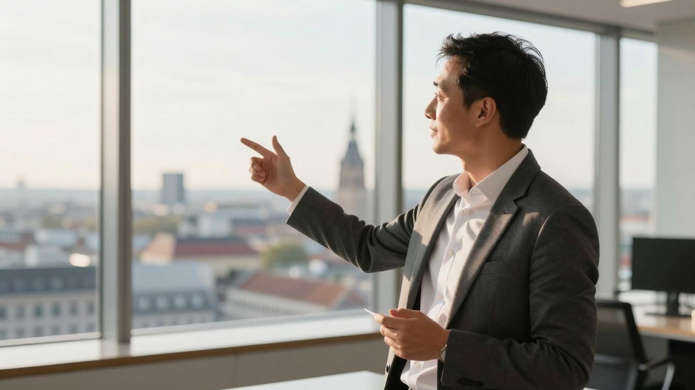 Consultant discussing German pensions in an office.