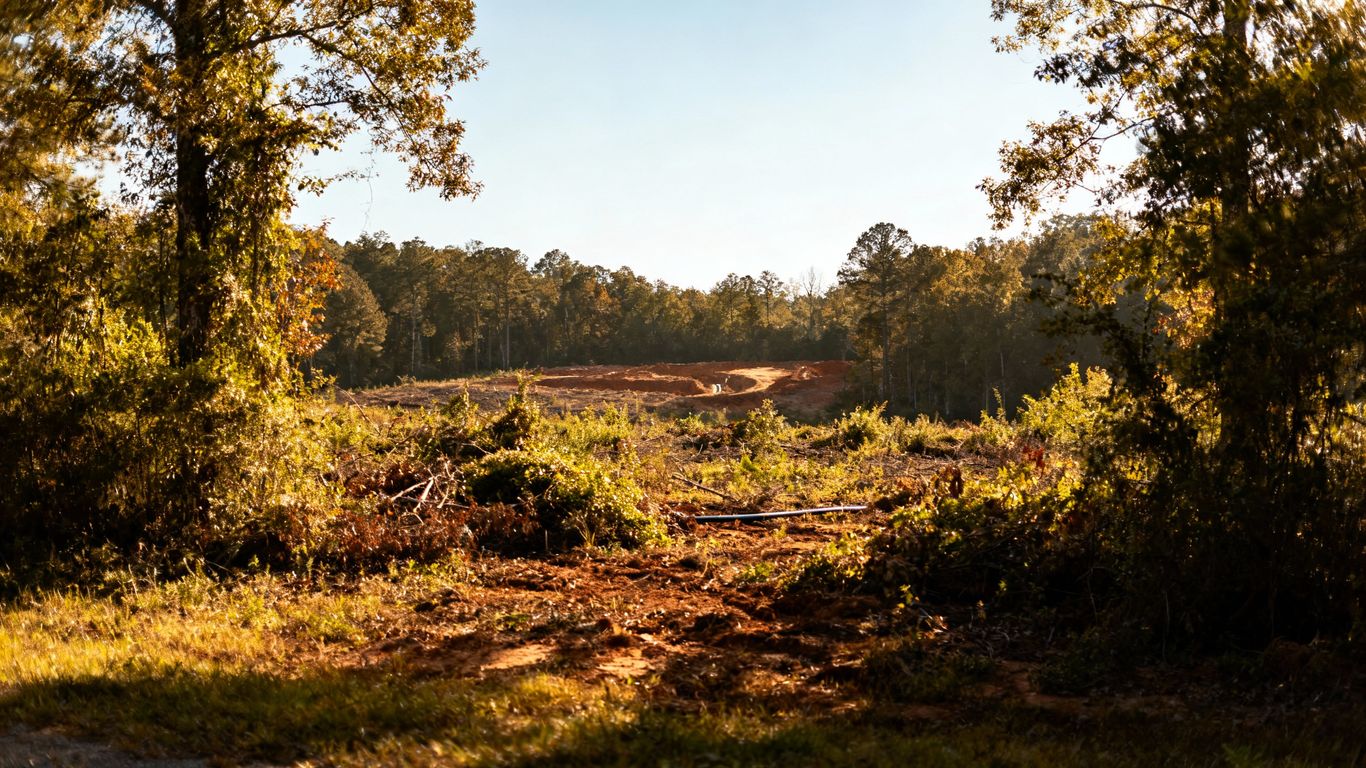 Rural landscape with land clearing and septic system planning.