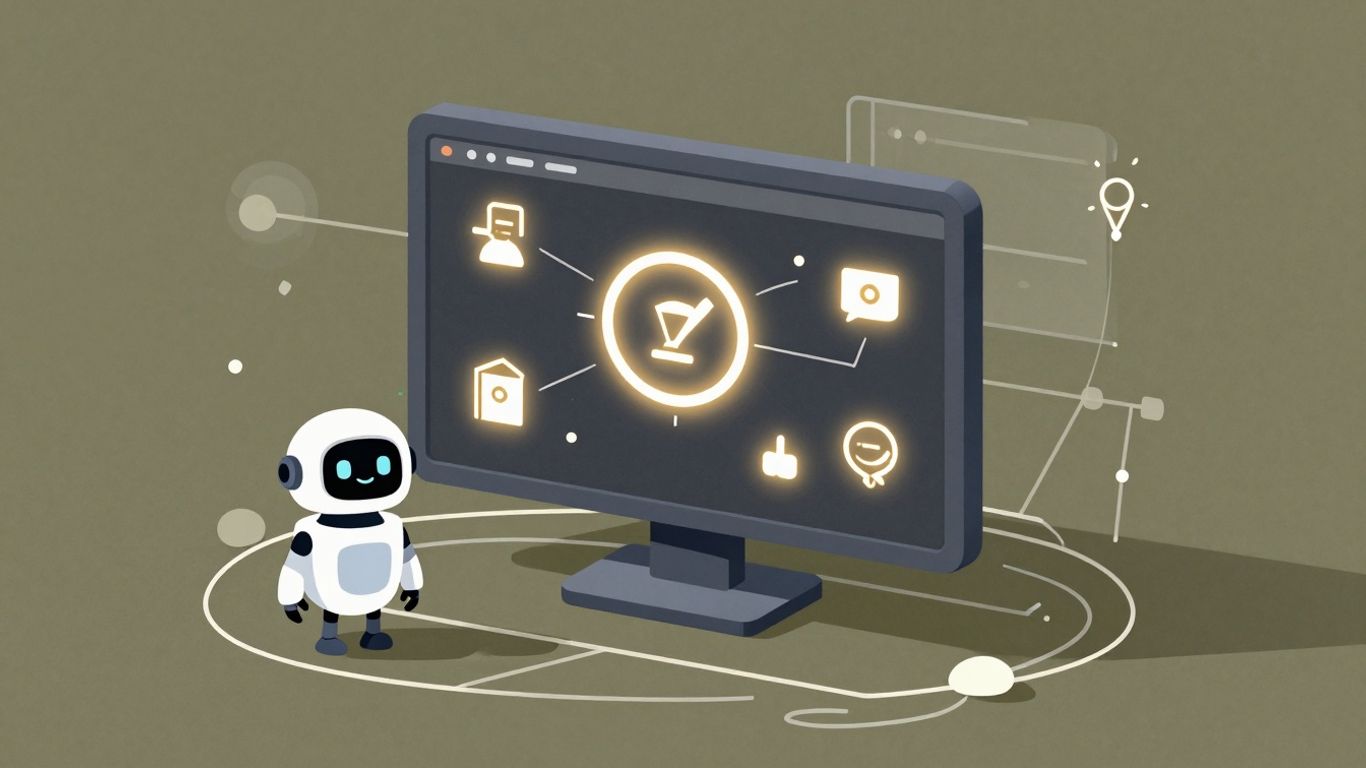 Microsoft IT support infographic with computer and robot.
