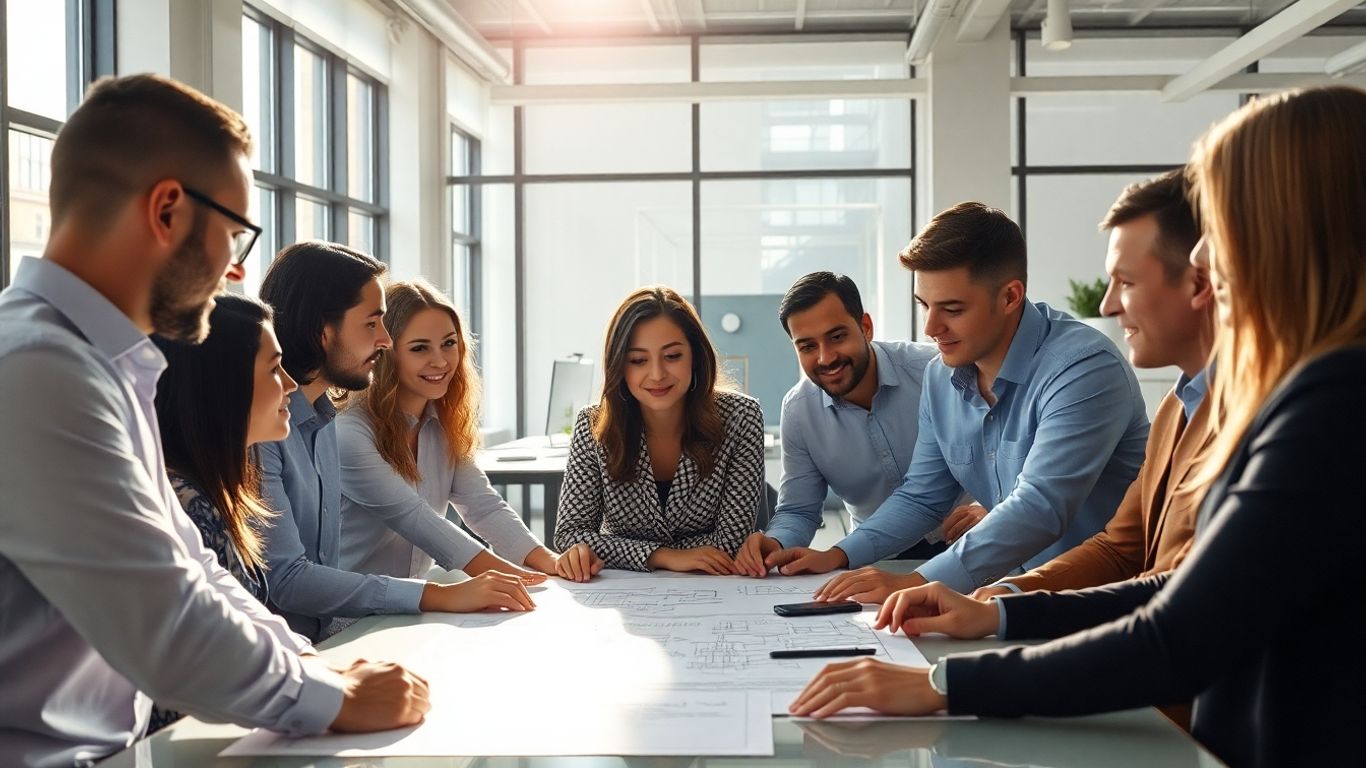 Business people collaborating in a modern KC office.