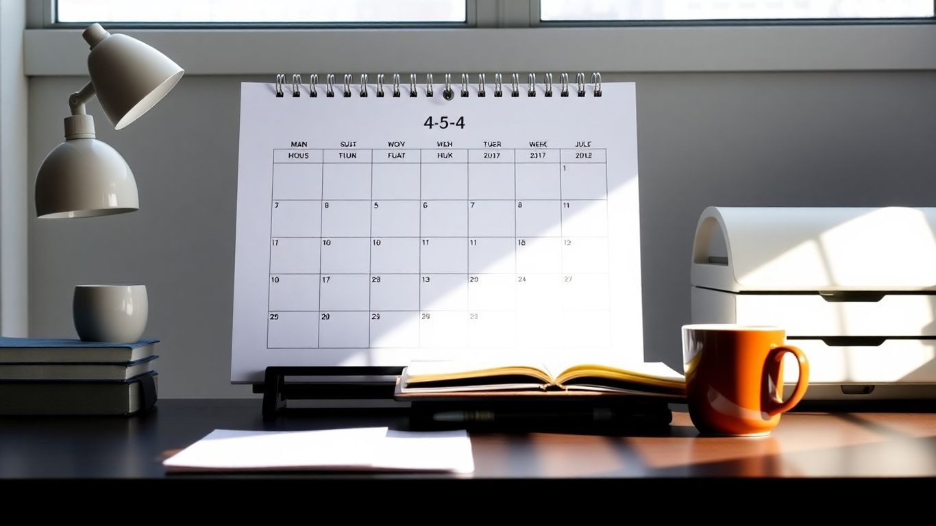 4-5-4 retail calendar on a desk.