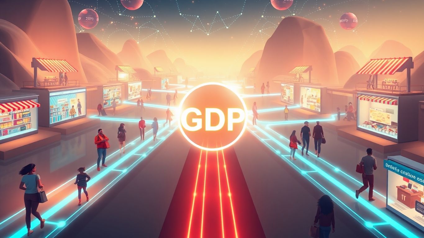 Futuristic e-commerce with glowing pathways and Bhip GDP.