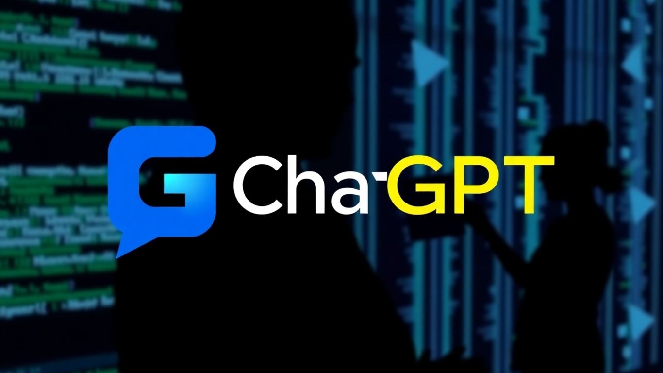 ChatGPT logo and user interacting with technology.