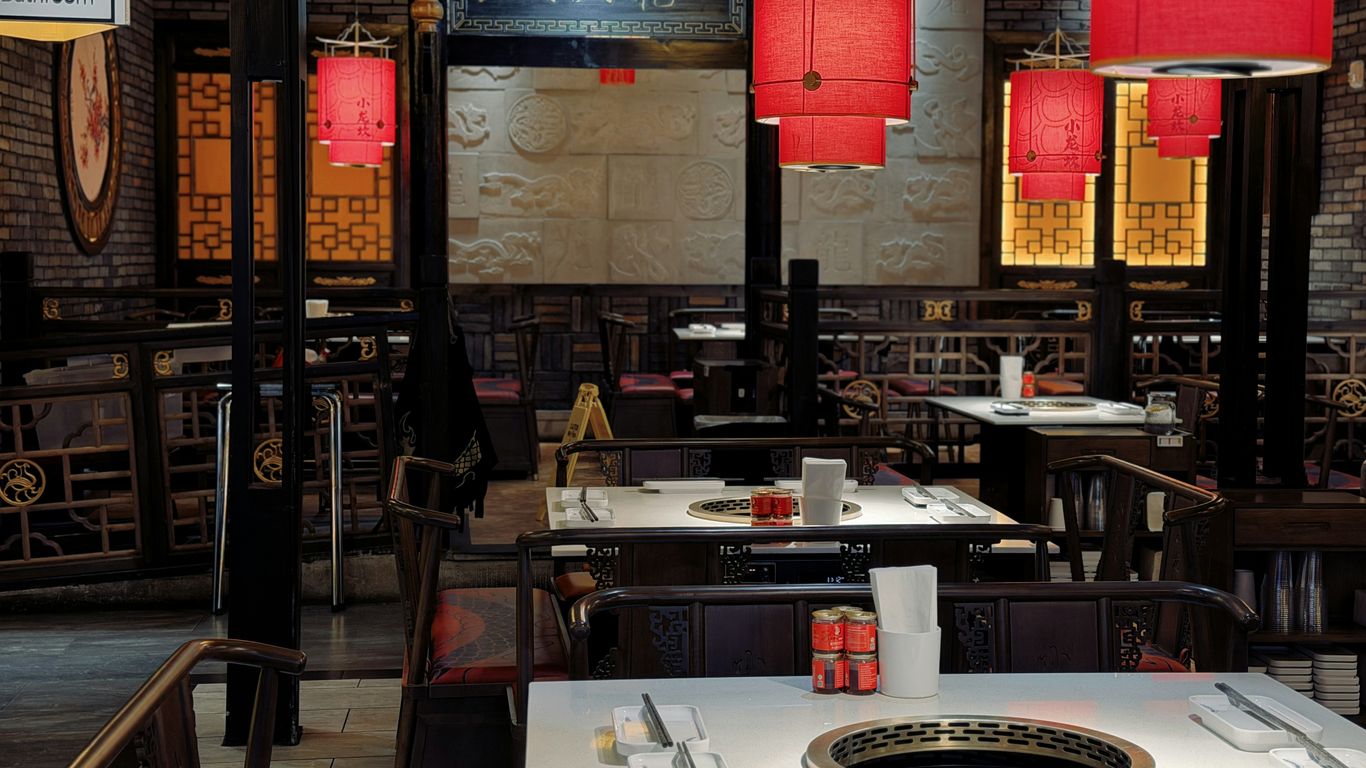 Empty restaurant interior with traditional chinese decor