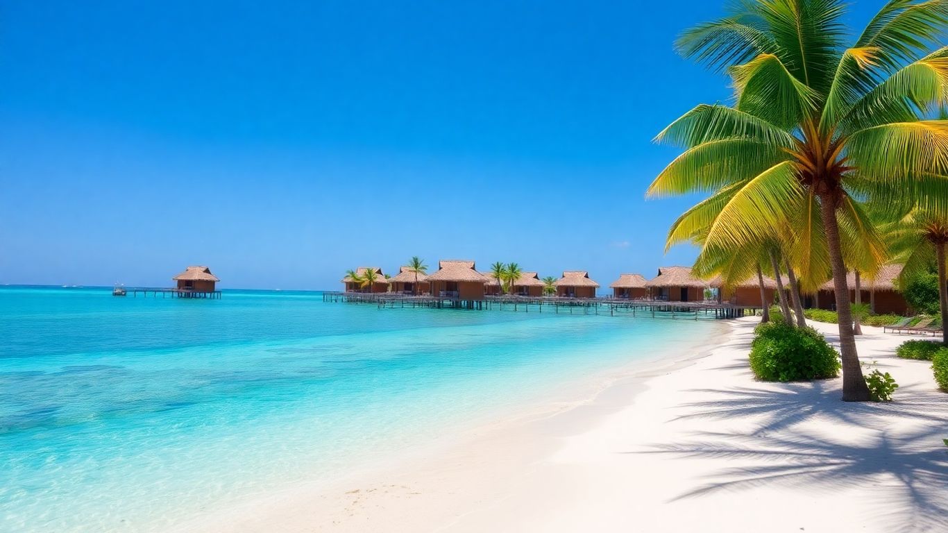 Maldives overwater bungalows and turquoise lagoon