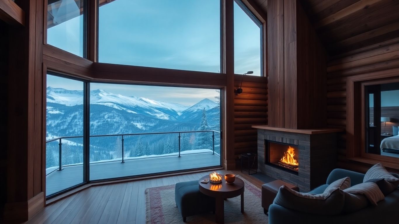 Chalet di lusso con vista sulle montagne e camino.