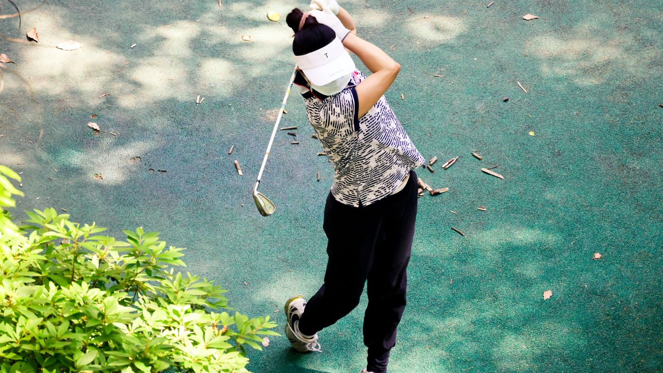 a person holding a golf club