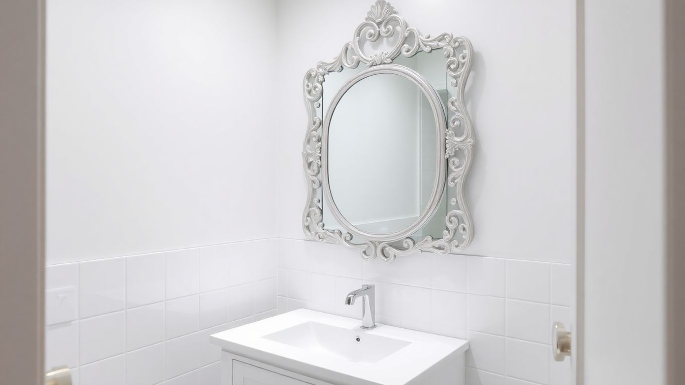 Large mirror above vanity in small bathroom